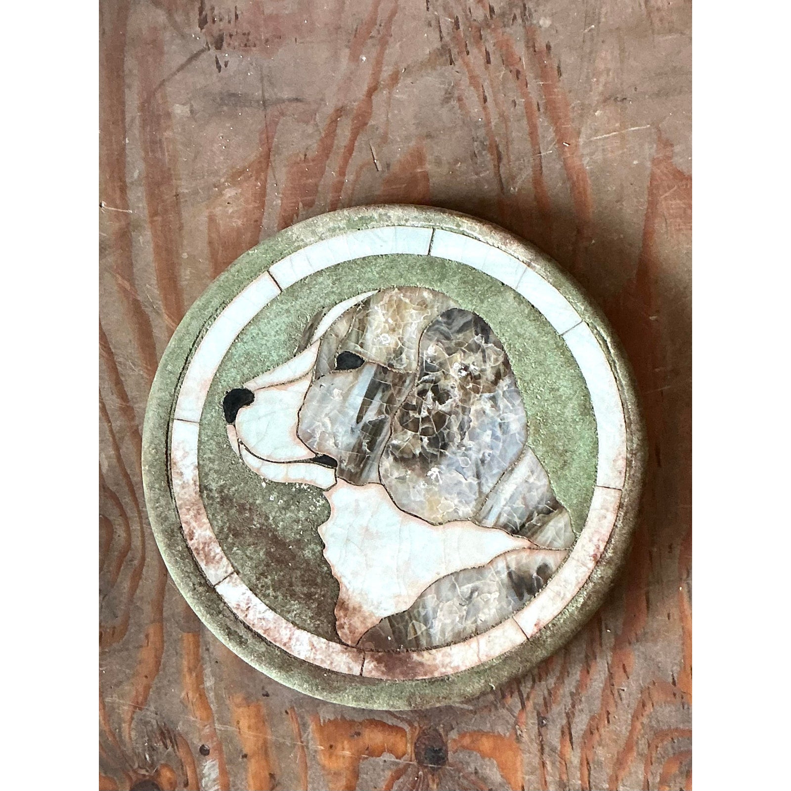 Vintage Bono Inlay Dog Plaque - Top view