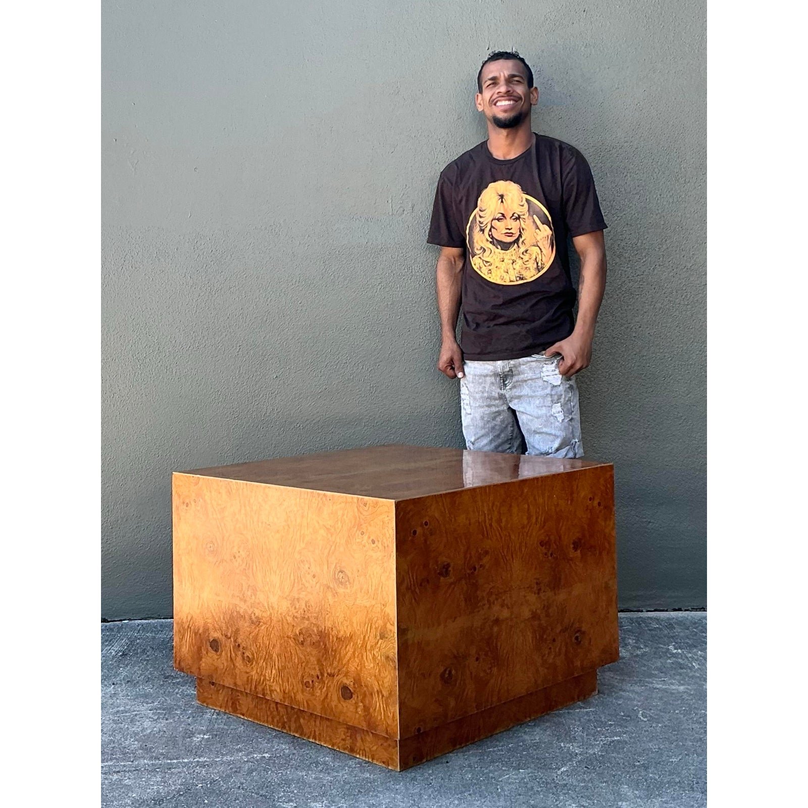 Vintage Book Matched Burl Wood Table - Top view