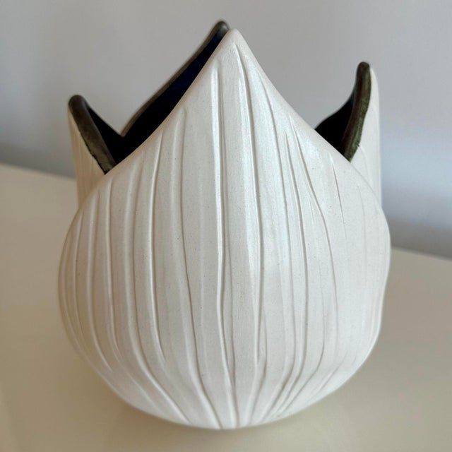 Vintage Botanical Slab Built Textured Ceramic Vase - Side view