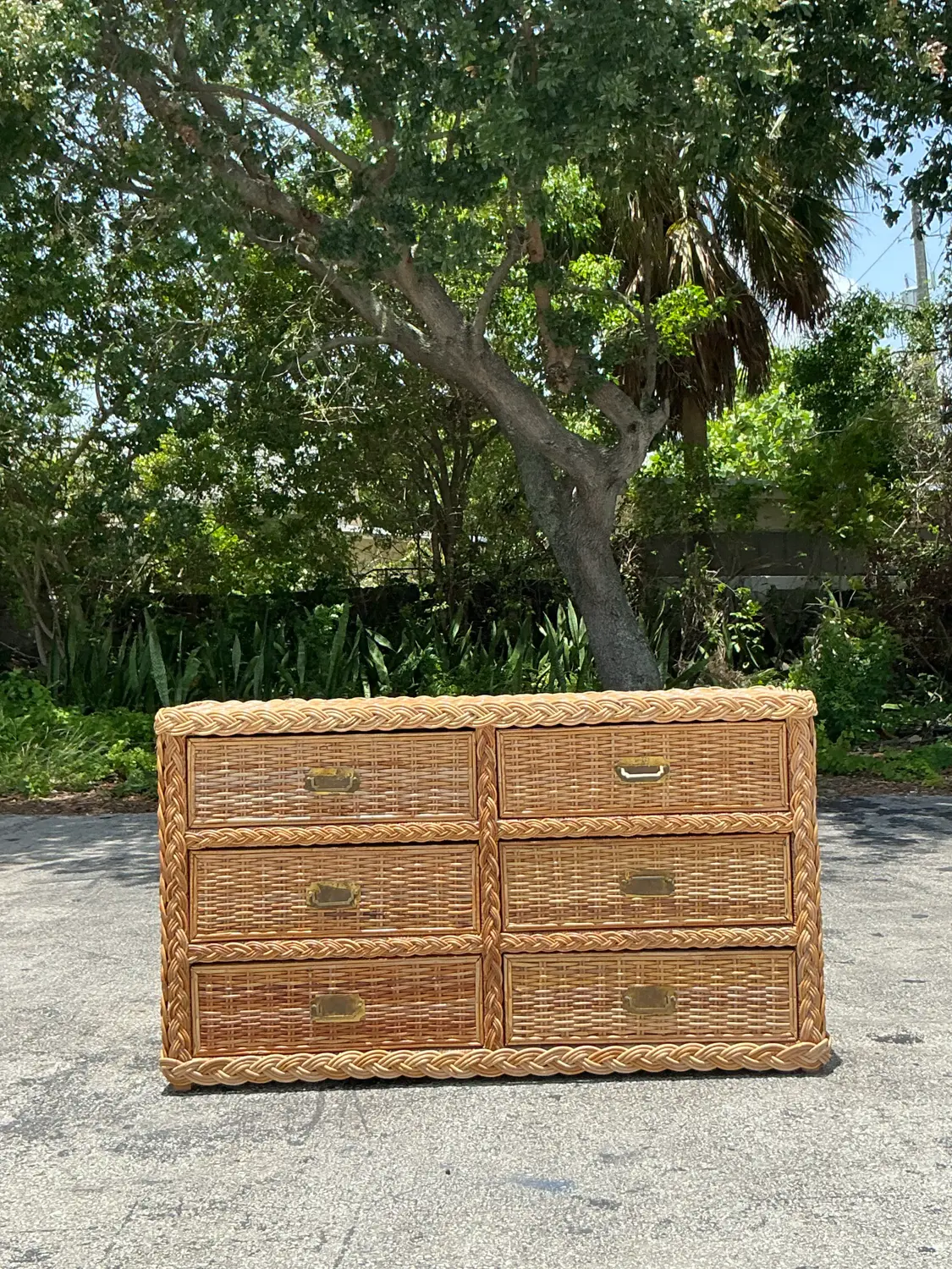 Vintage Braided Light Rattan Dresser - Top view