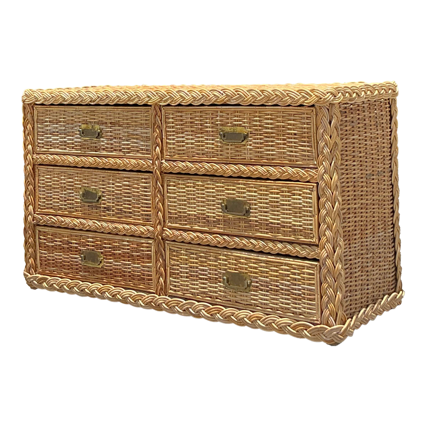 Vintage Braided Light Rattan Dresser - Detail view