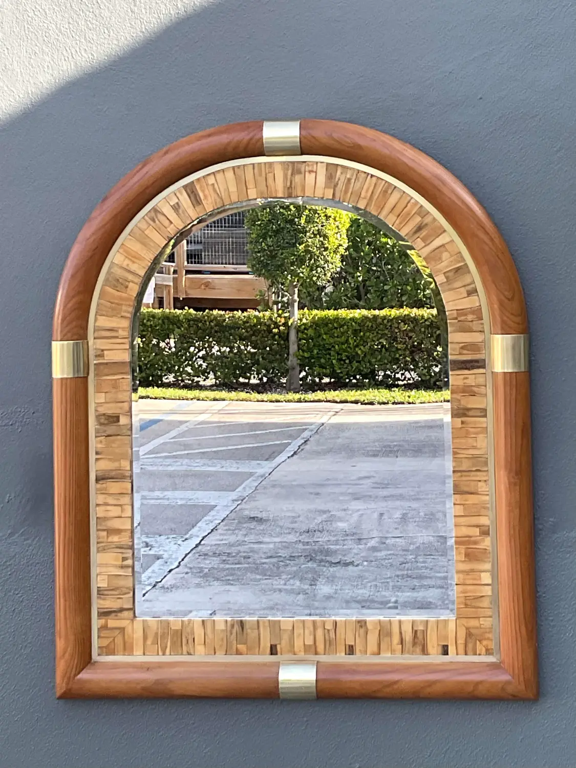 Vintage Brass Arched Mirror - Detail view