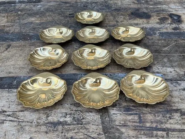 Vintage Brass Clamshell Ashtrays - Set of 10 - Top view