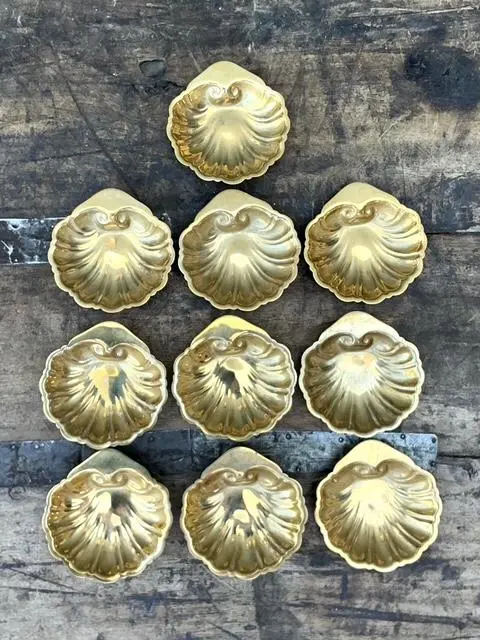 Vintage Brass Clamshell Ashtrays - Set of 10 - Side view