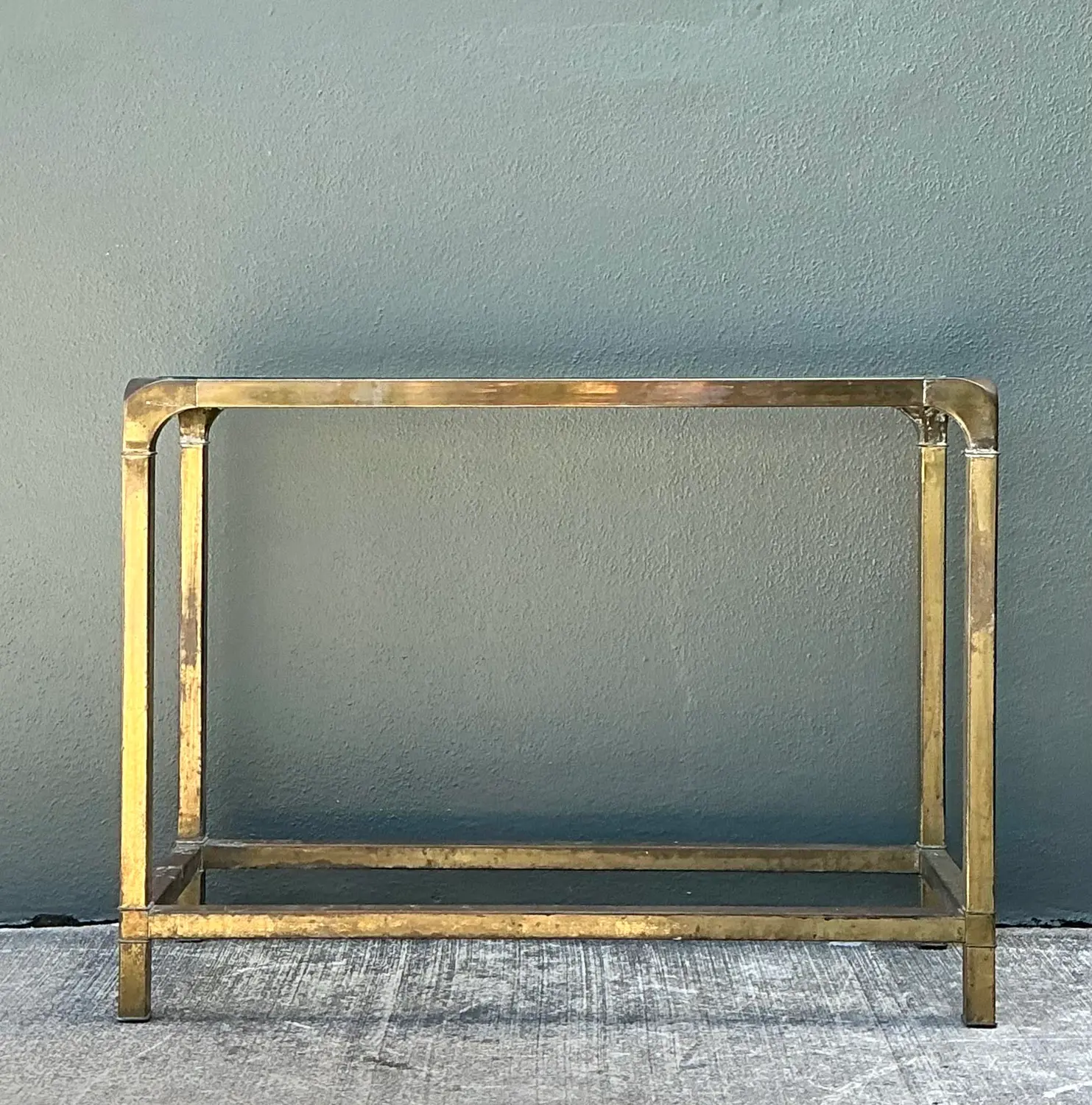 Vintage Brass Console Table After Mastercraft - Side view
