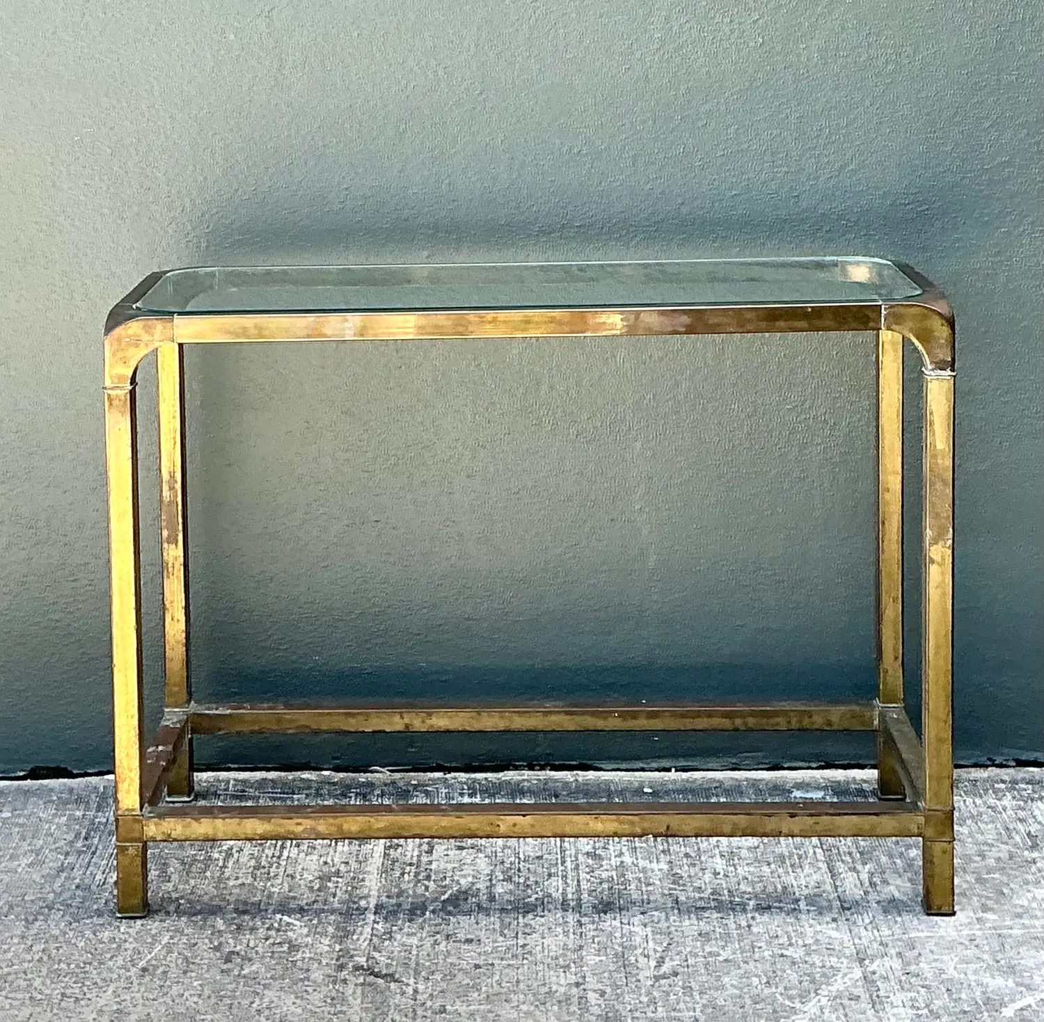 Vintage Brass Console Table After Mastercraft - Top view