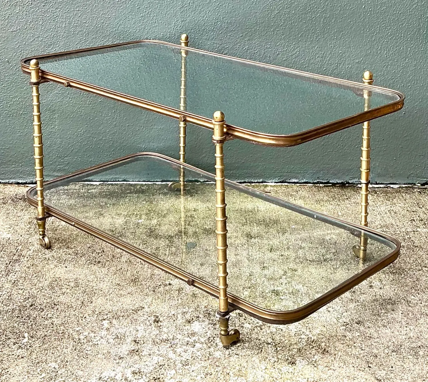Vintage Brass Faux Bamboo Coffee Table - Side view