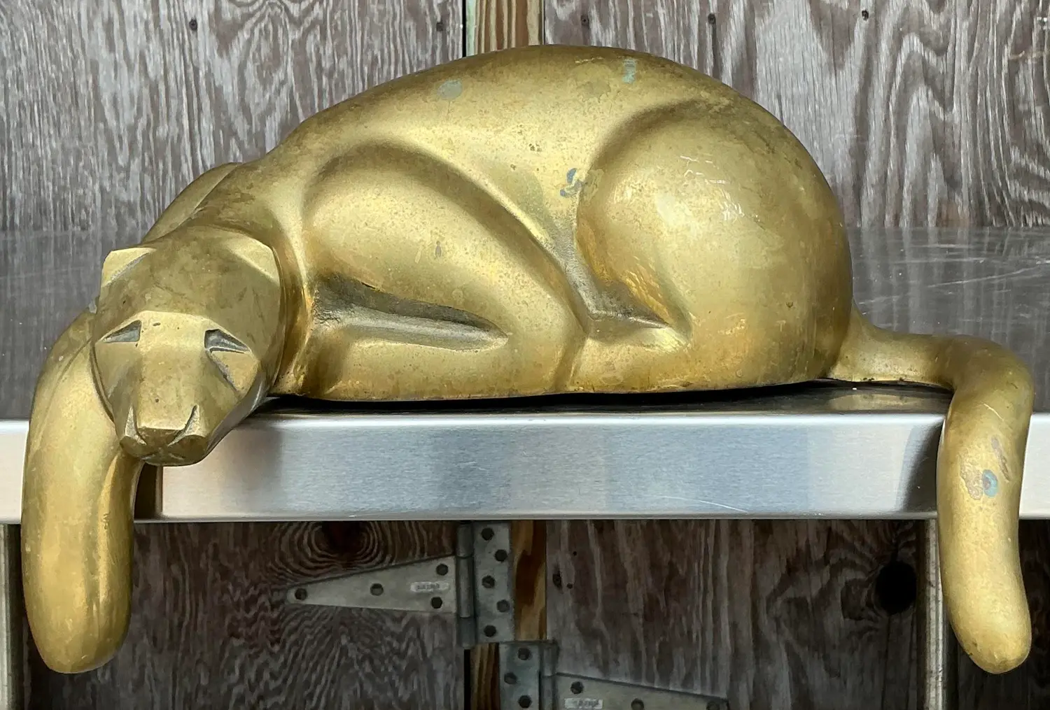 Vintage Brass Lounging Tiger - Side view