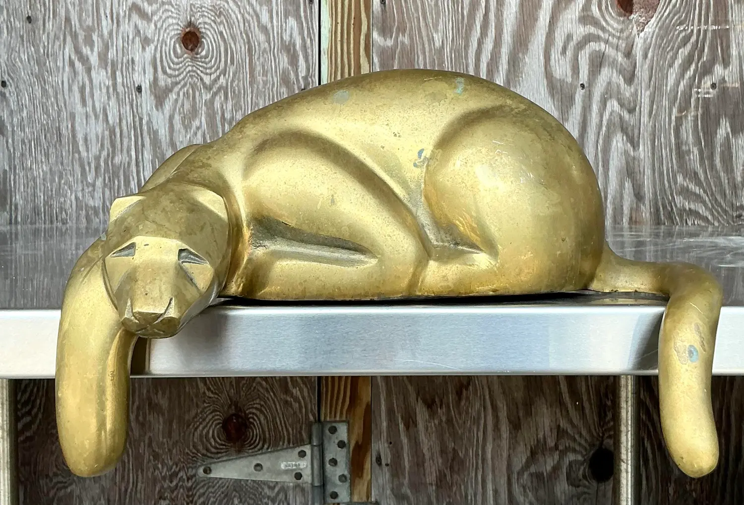 Vintage Brass Lounging Tiger - Back view