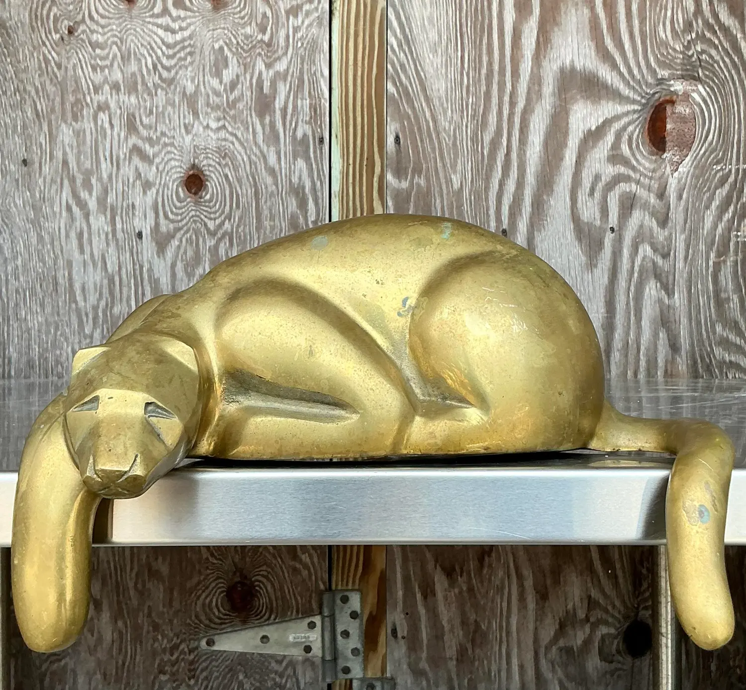 Vintage Brass Lounging Tiger - Top view