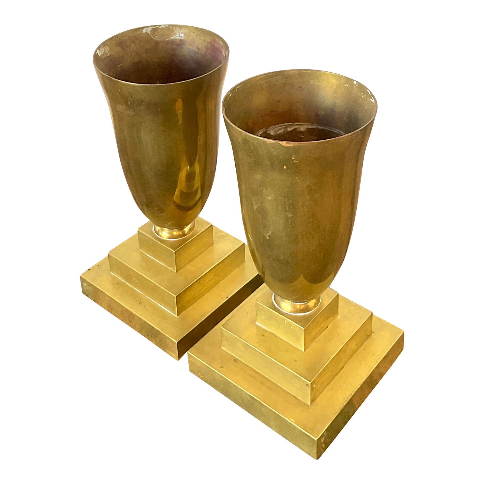 Vintage Brass Pedestal Urns - A Pair