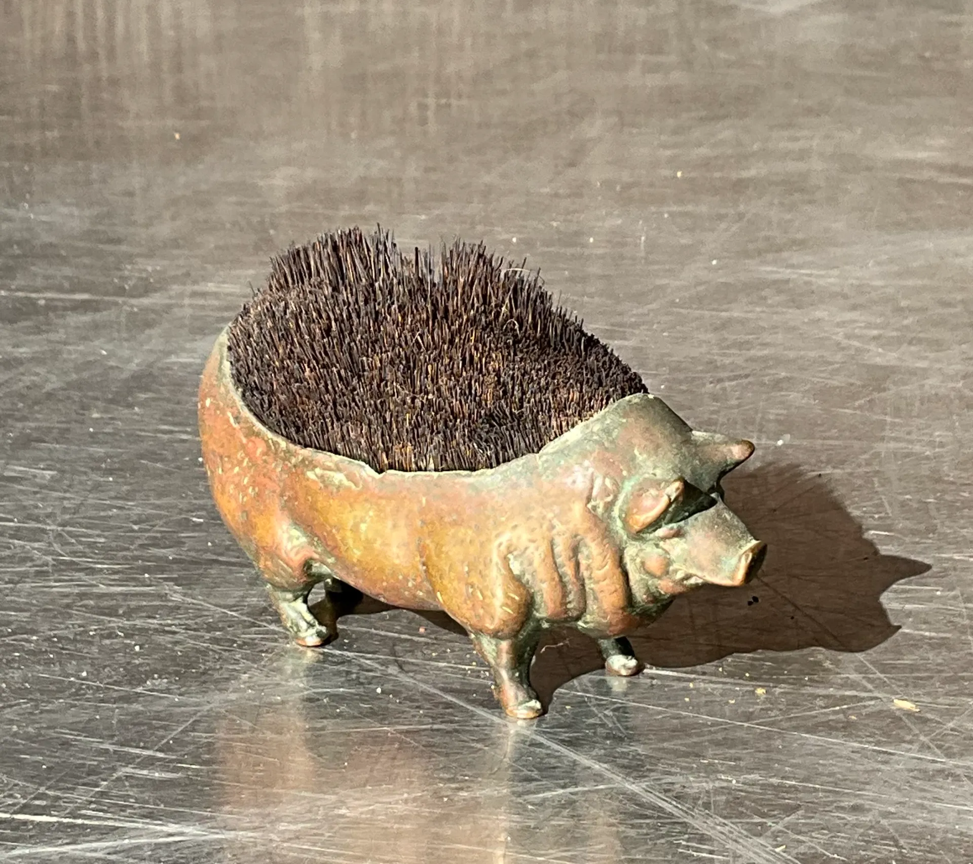 Vintage Brass Pig Fountain Pen Wipe  - Side view