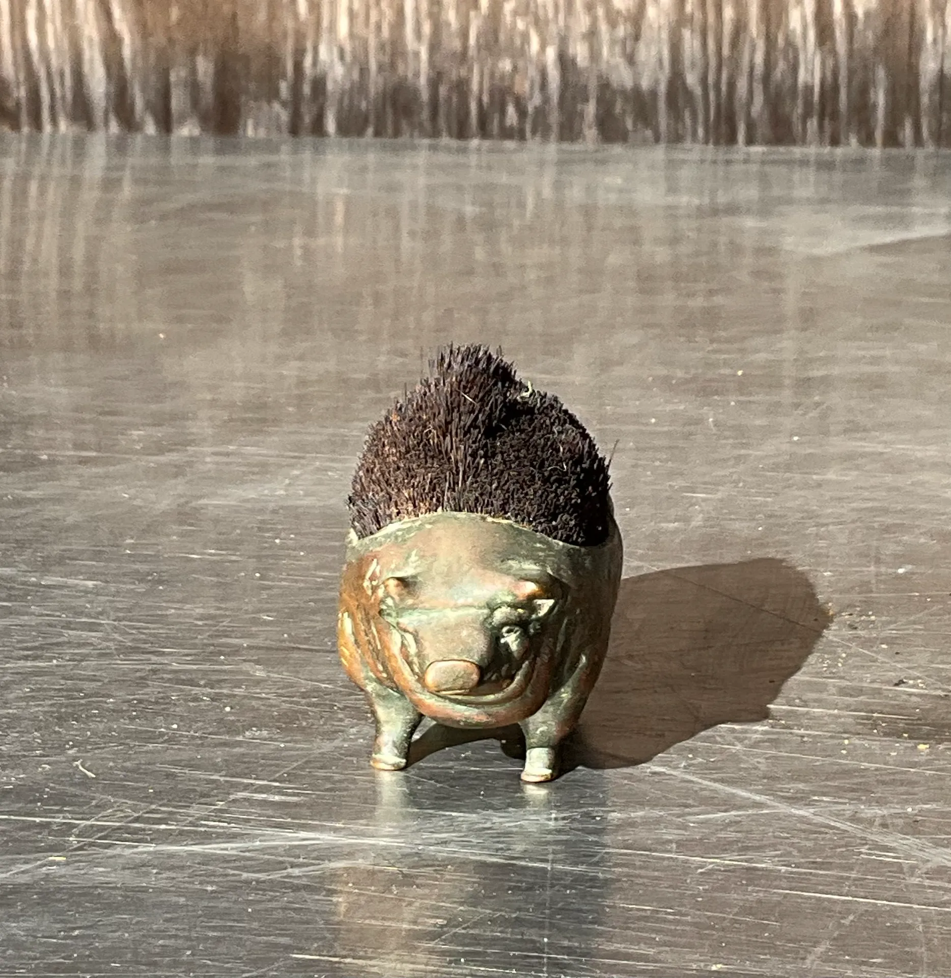 Vintage Brass Pig Fountain Pen Wipe  - Back view