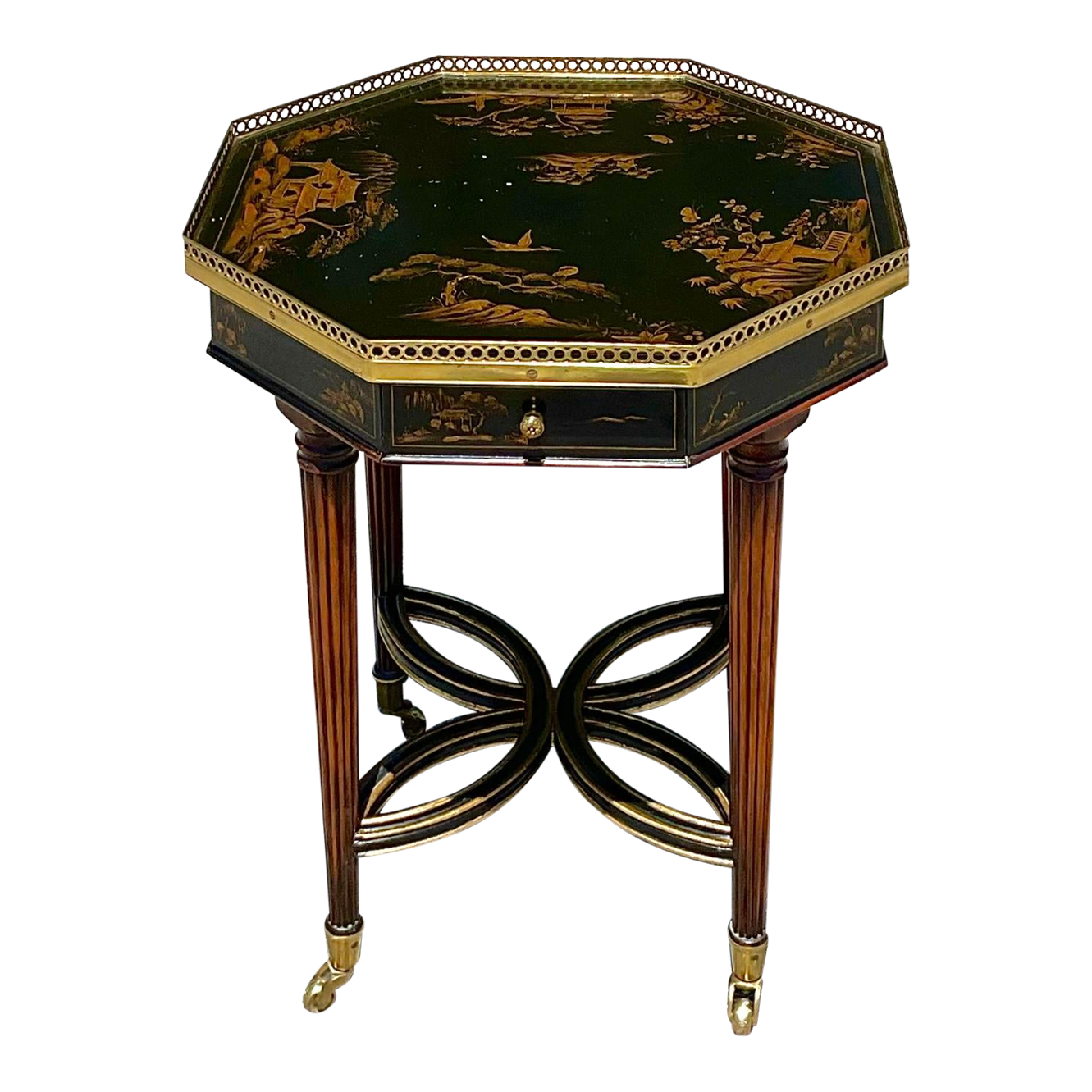 Vintage Brass Running Rail and Chinoiserie Octogon Side Table - Detail view