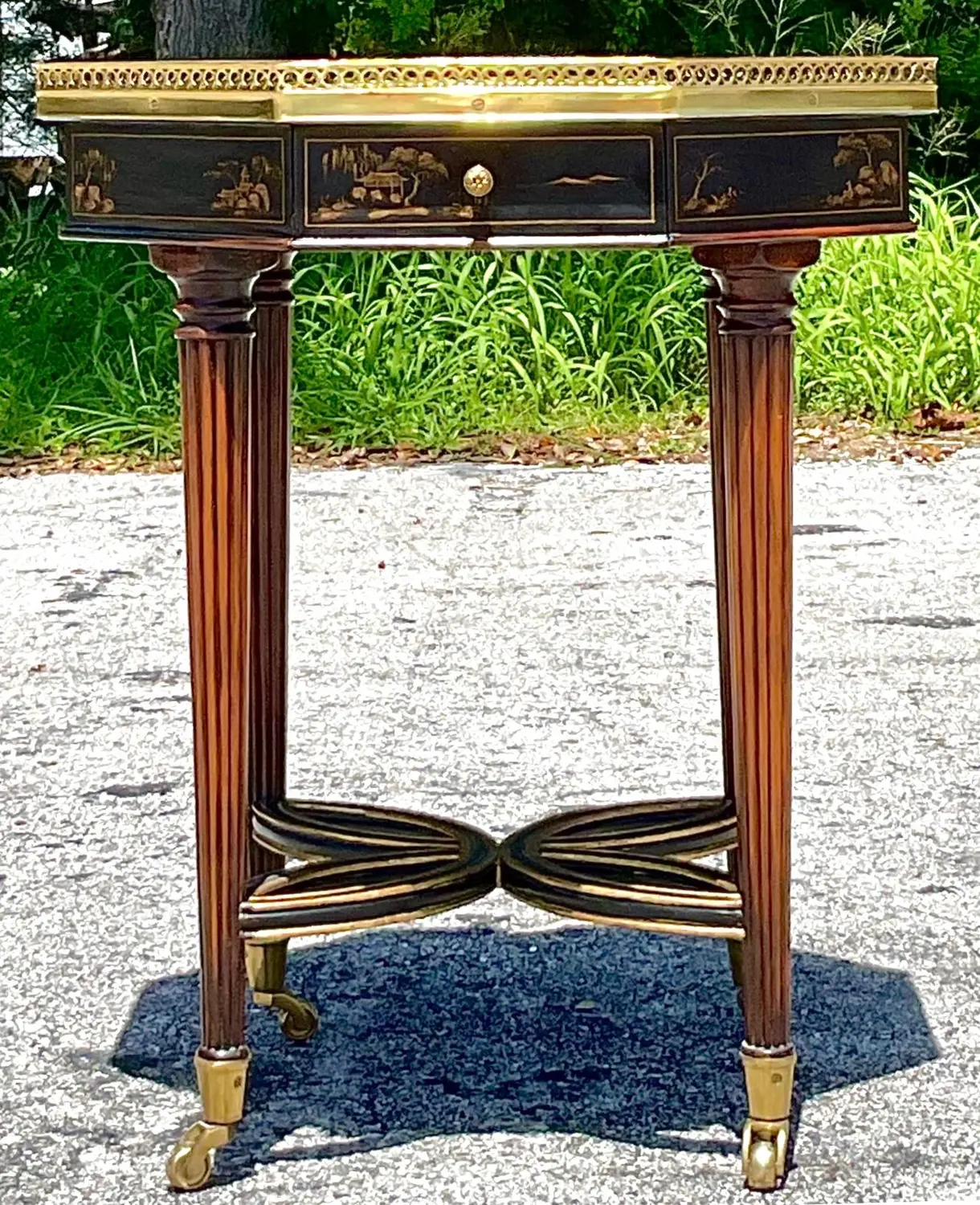 Vintage Brass Running Rail and Chinoiserie Octogon Side Table - Top view
