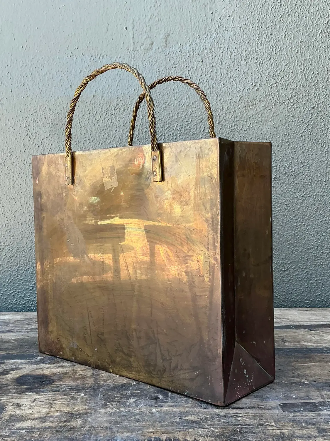 Vintage Brass Shopping Bag - Back view