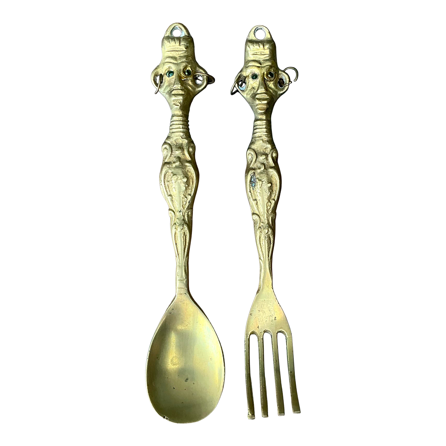 Vintage Brass Tribal Serving Set - Detail view