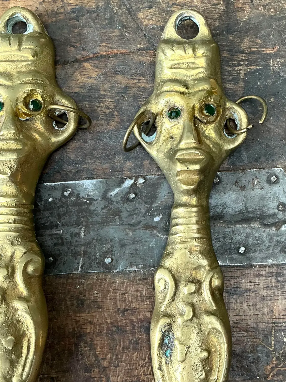 Vintage Brass Tribal Serving Set - Top view