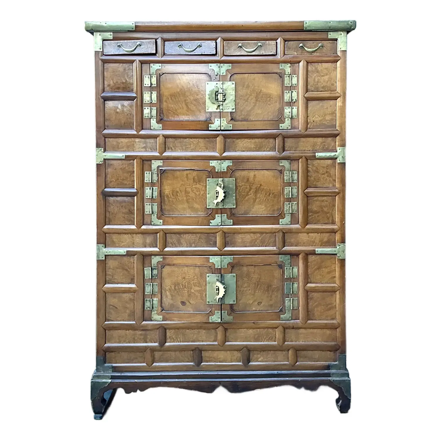 Vintage Brass Trimmed Burl Wood Cabinet