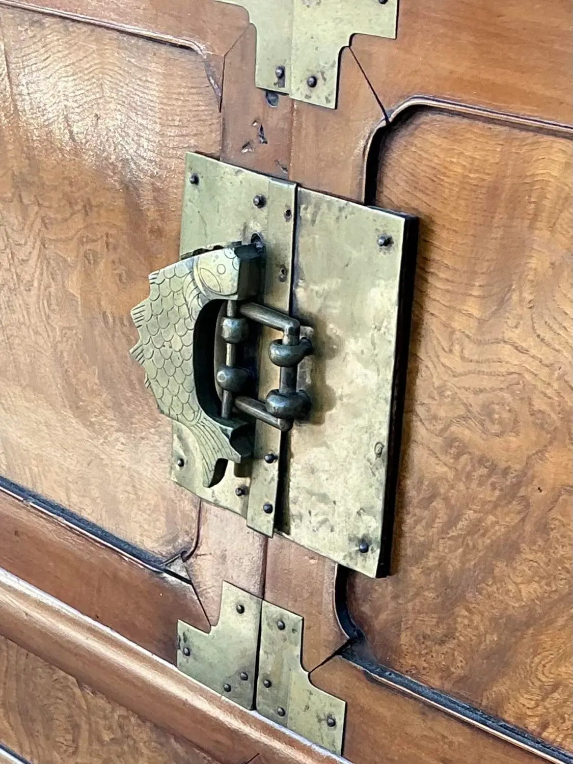 Vintage Brass Trimmed Burl Wood Cabinet - Top view
