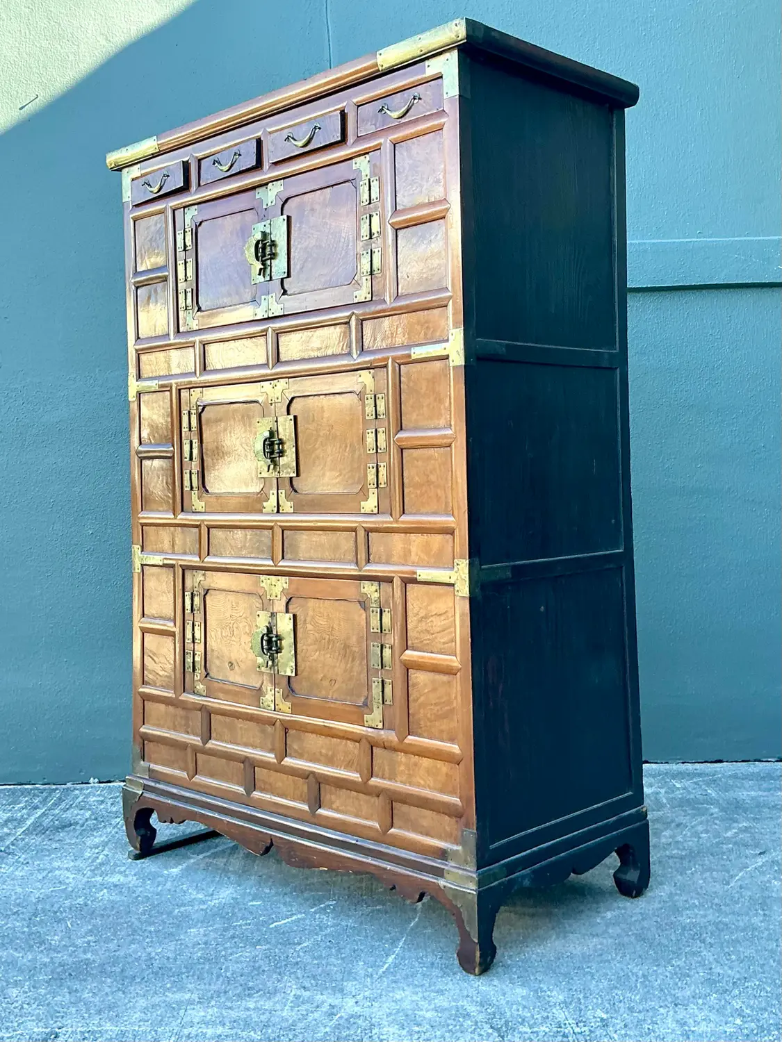 Vintage Brass Trimmed Burl Wood Cabinet - Back view