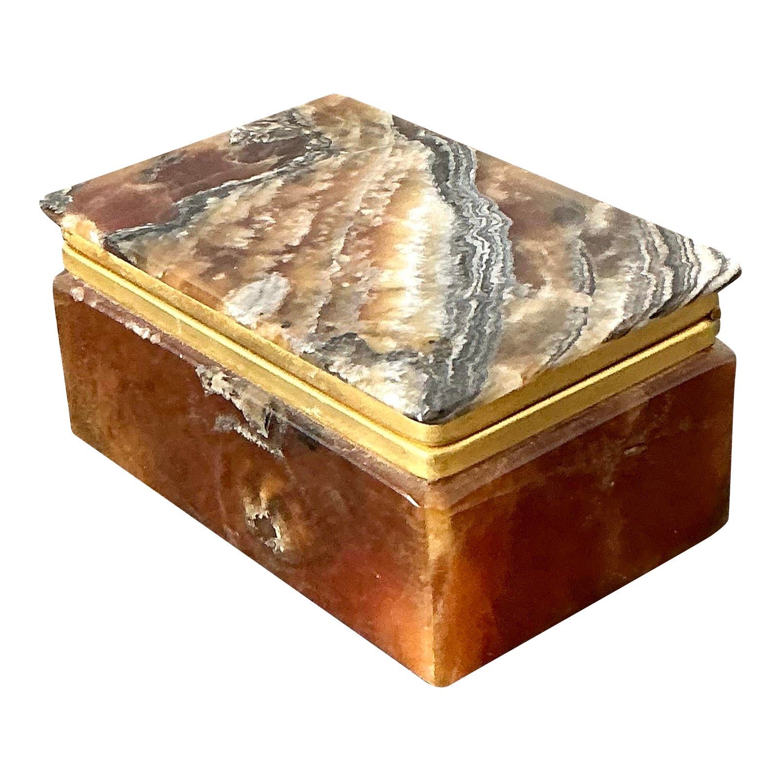 Vintage Brass Trimmed Stone Box