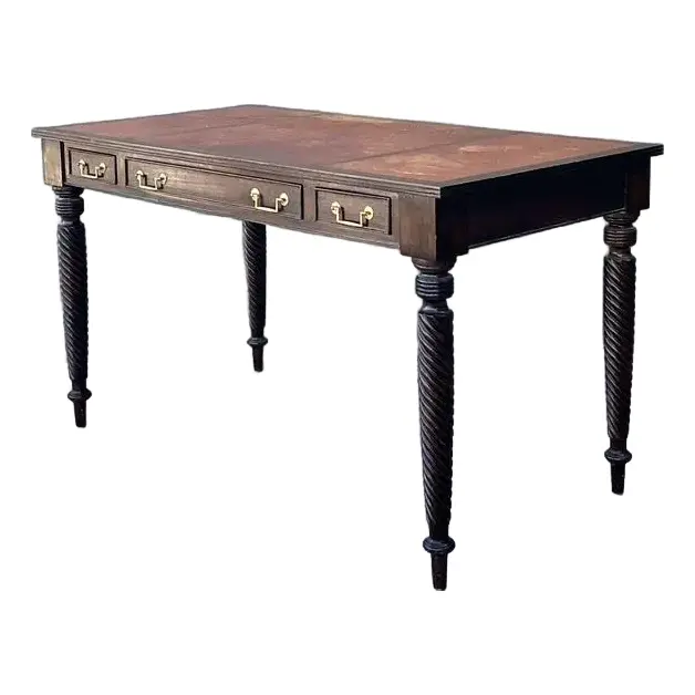 Vintage British Colonial Leather Top Writing Desk