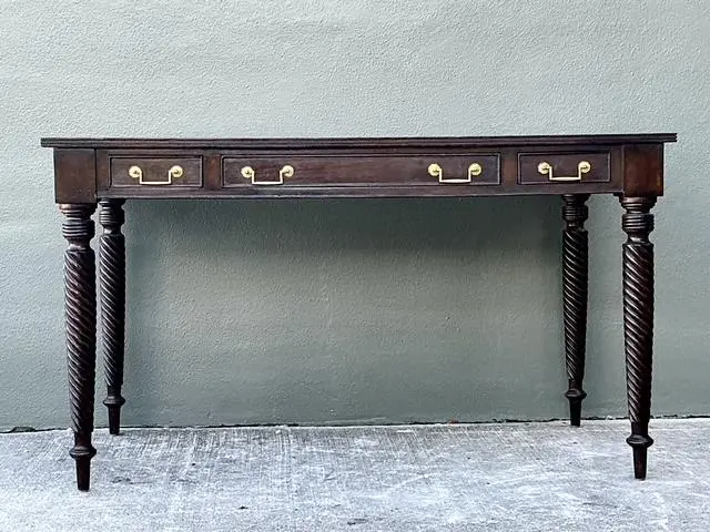 Vintage British Colonial Leather Top Writing Desk - Detail view