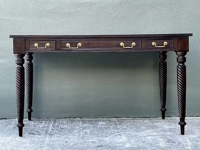 Vintage British Colonial Leather Top Writing Desk - Back view