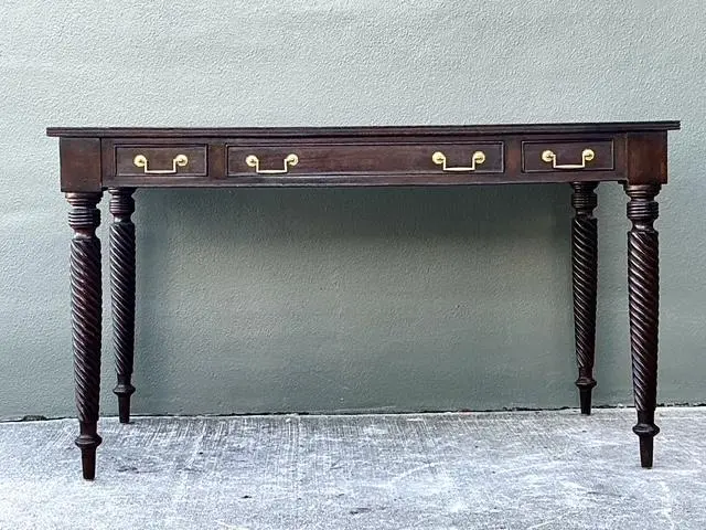 Vintage British Colonial Leather Top Writing Desk - Top view