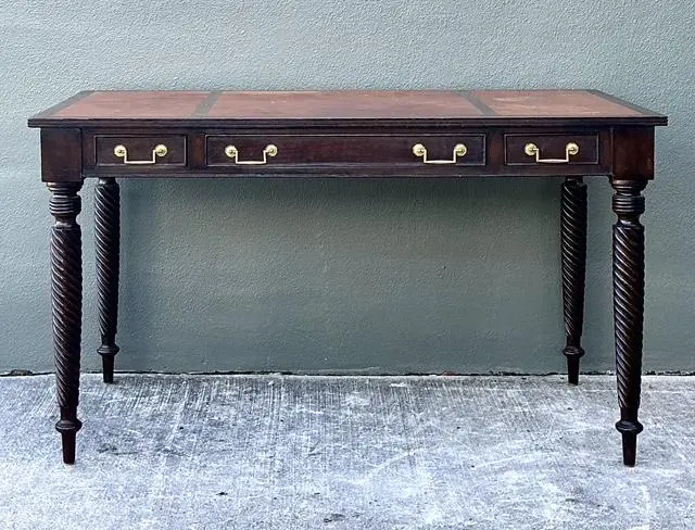Vintage British Colonial Leather Top Writing Desk - Side view