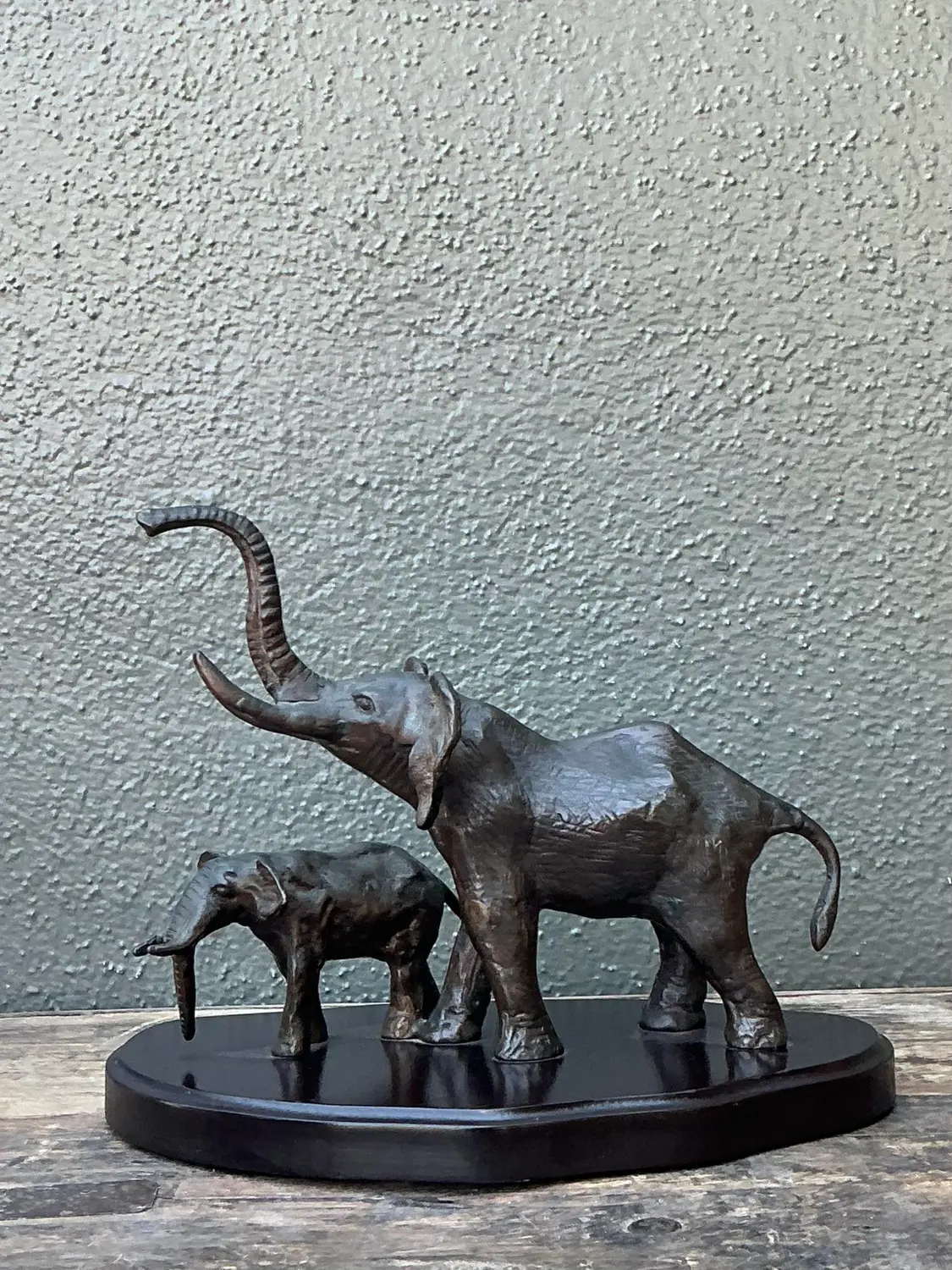 Vintage Bronze Elephant Family - Top view