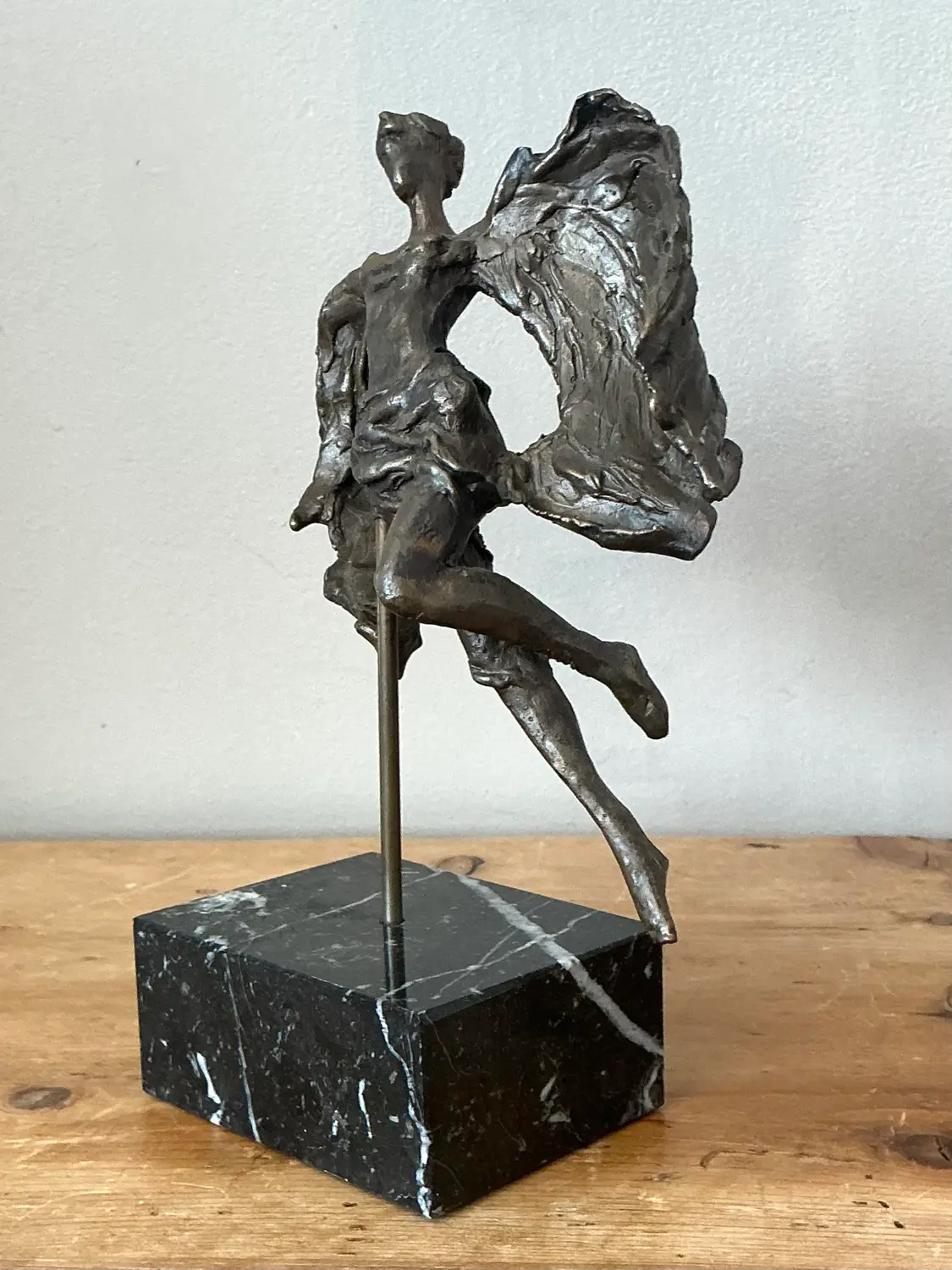 Vintage Bronze Flying Angle Sculpture - Side view