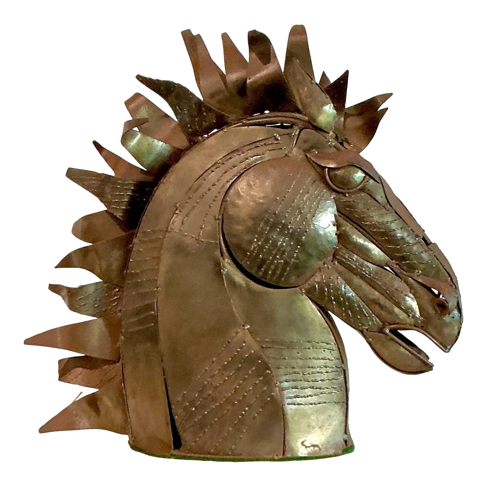 Vintage Brutalist Torch Cut Copper Horse Head - Detail view