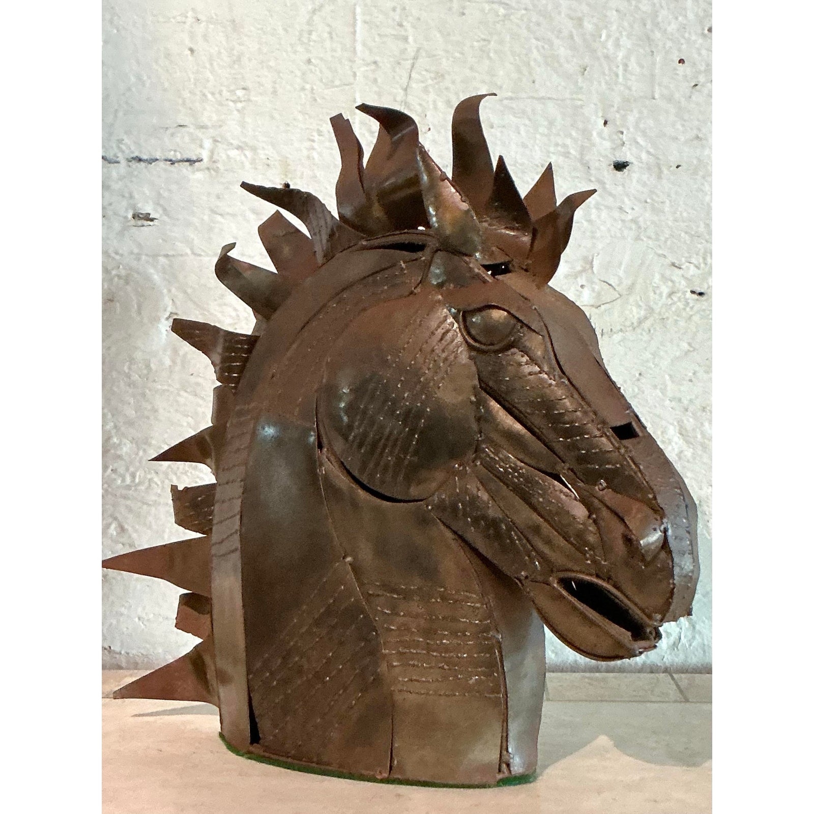 Vintage Brutalist Torch Cut Copper Horse Head - Back view