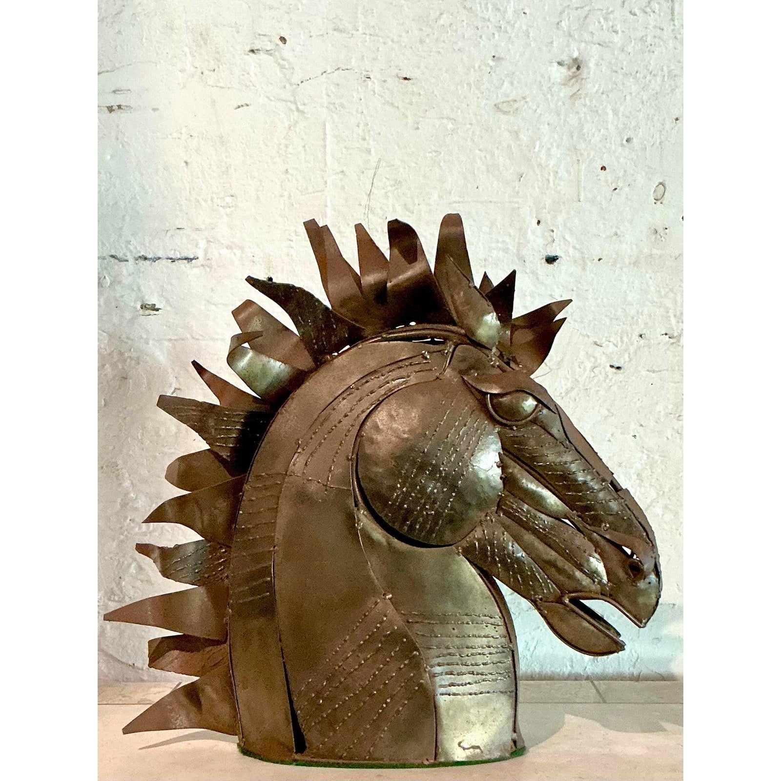 Vintage Brutalist Torch Cut Copper Horse Head - Detail view