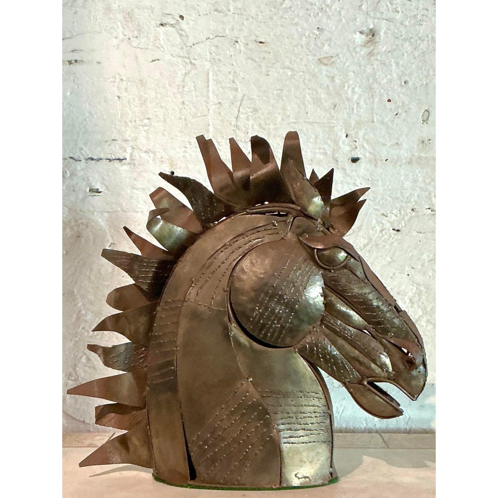 Vintage Brutalist Torch Cut Copper Horse Head - Side view