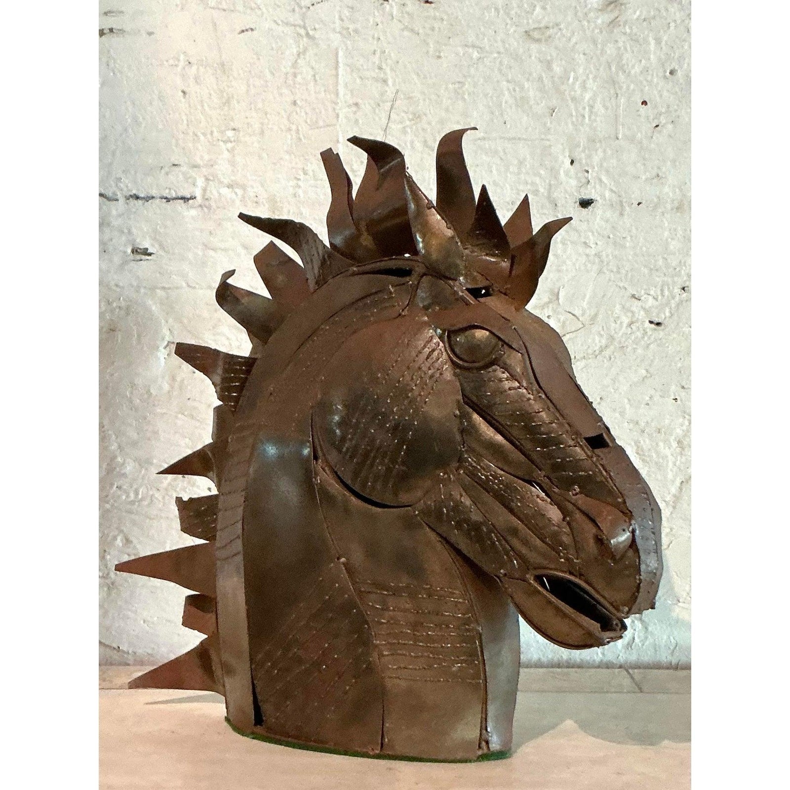 Vintage Brutalist Torch Cut Copper Horse Head - Back view