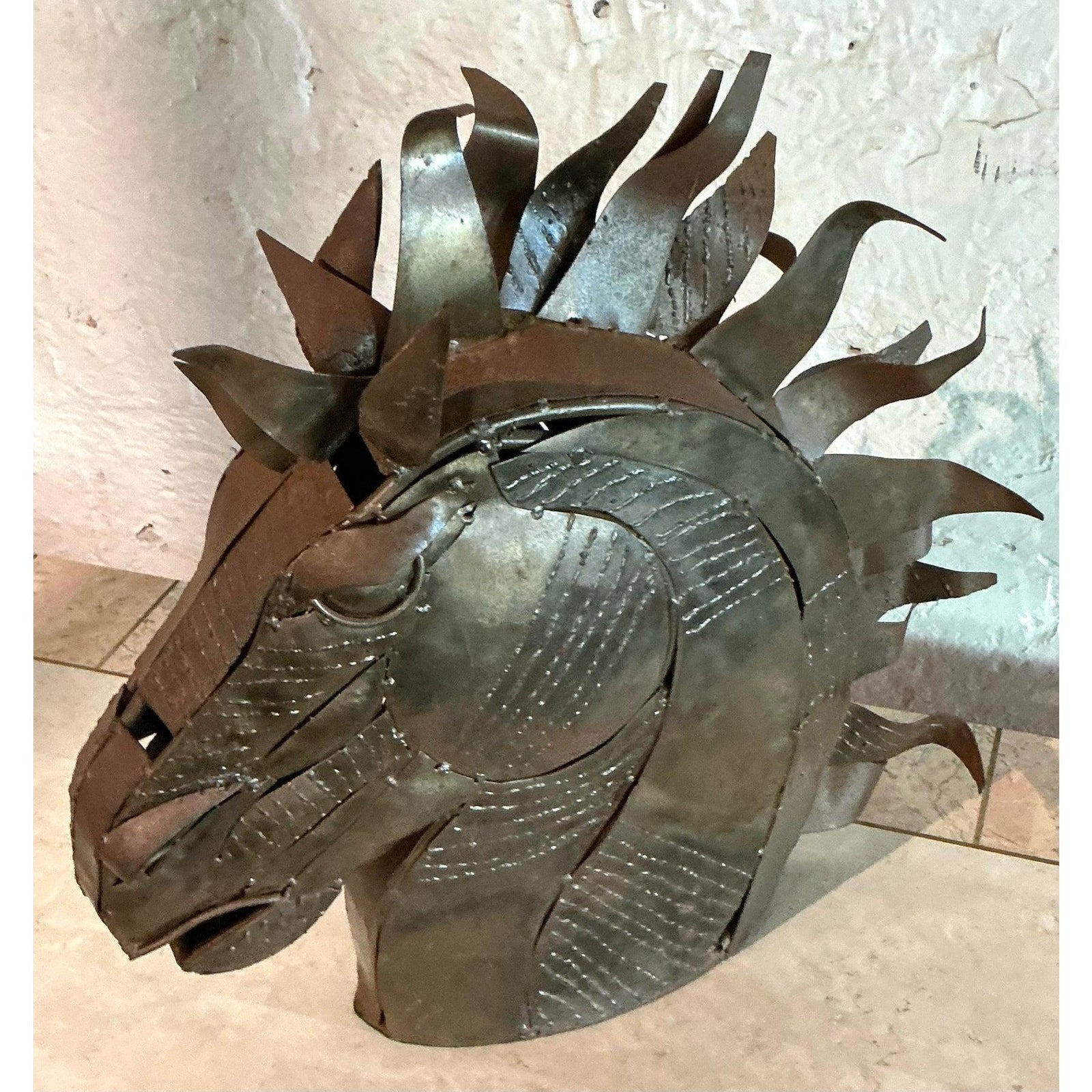 Vintage Brutalist Torch Cut Copper Horse Head - Top view