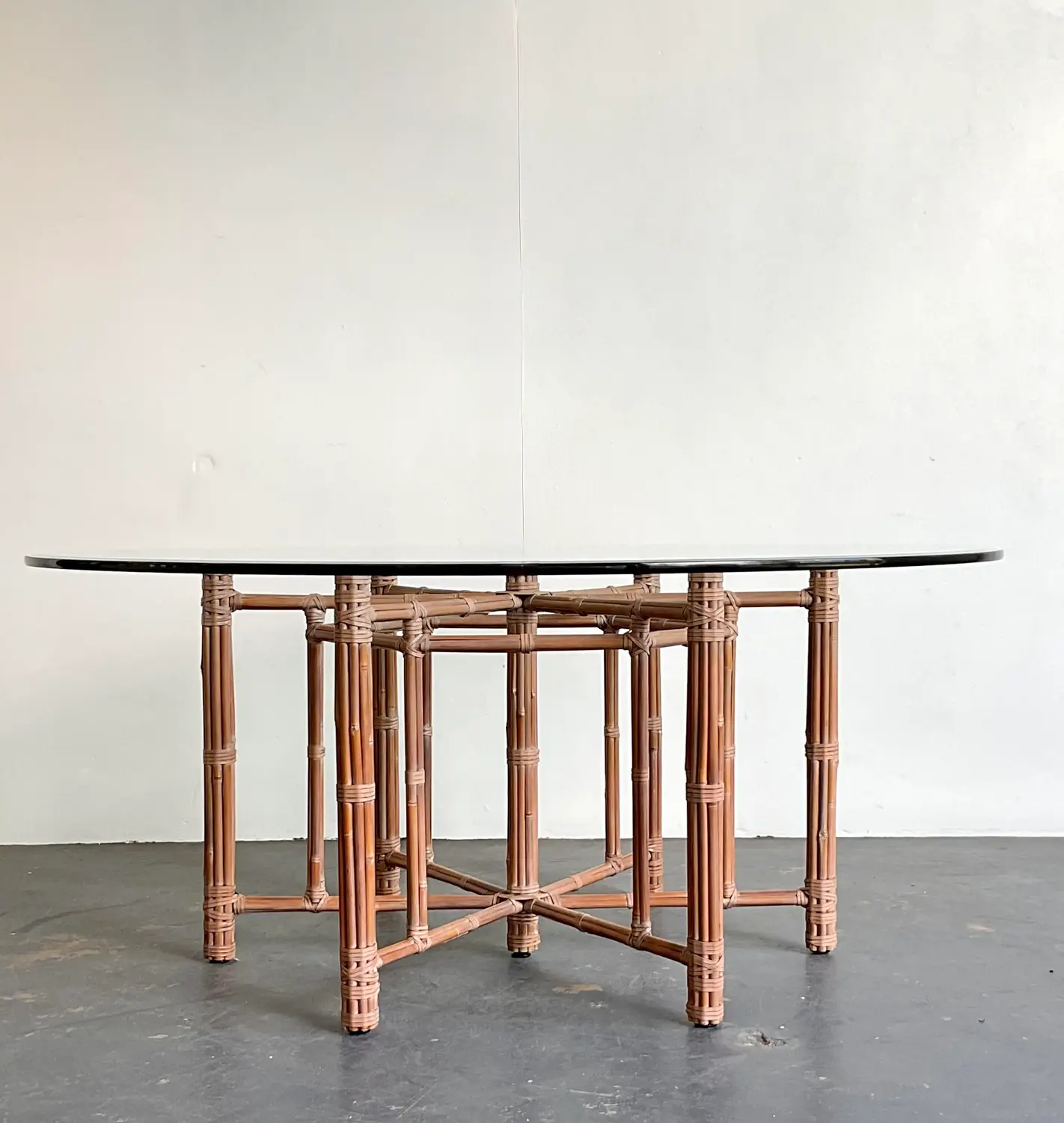 Vintage Bundled Rattan Dining Table After McGuire - Detail view