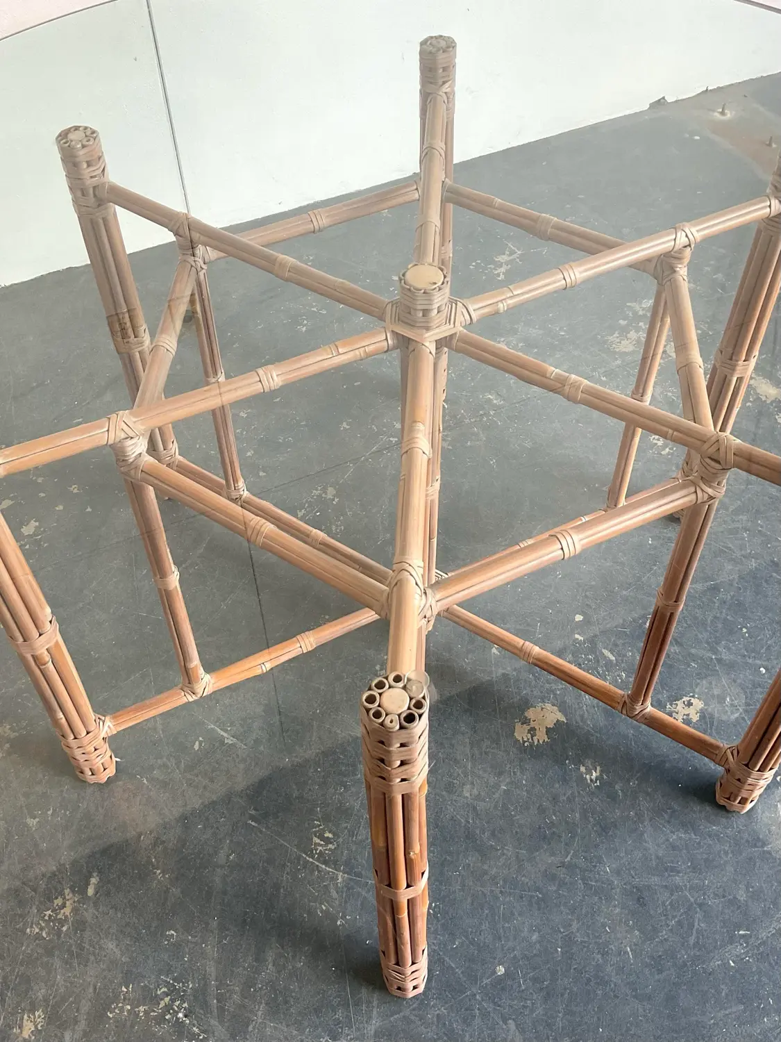 Vintage Bundled Rattan Dining Table After McGuire - Top view