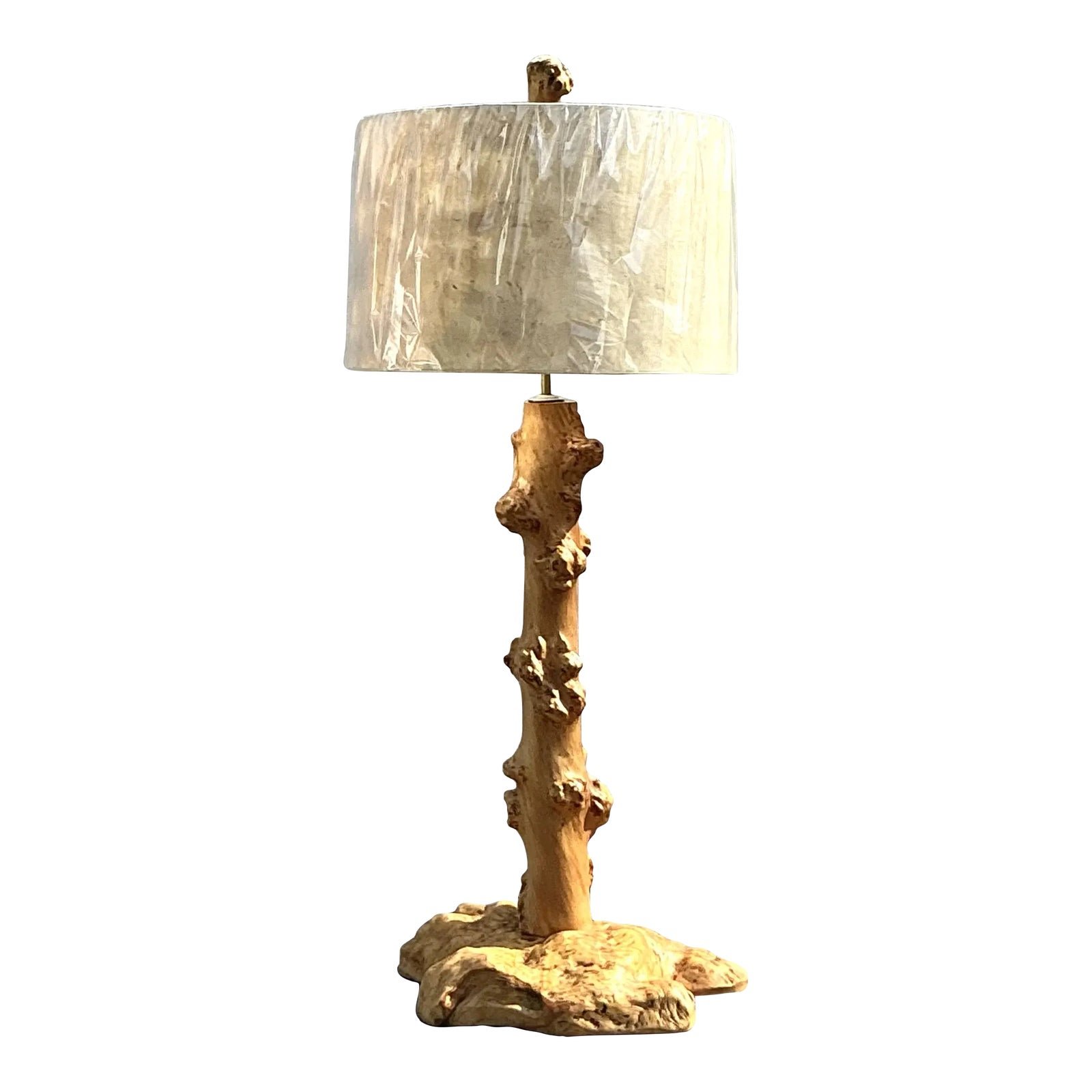 Vintage Burl Knot Table Lamp With Coordinating Wood Shade