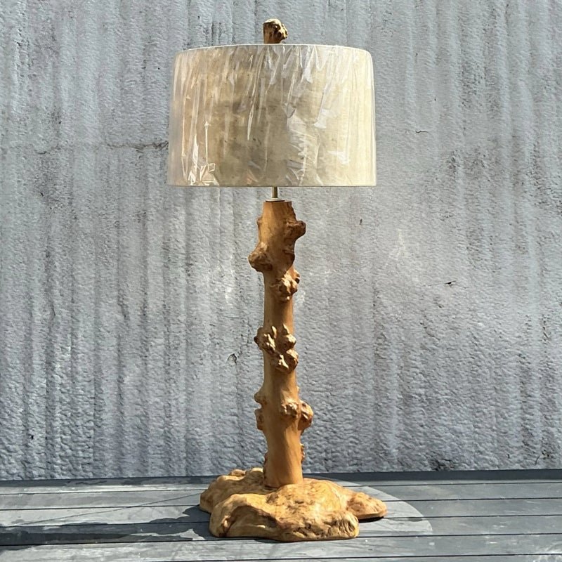 Vintage Burl Knot Table Lamp With Coordinating Wood Shade - Side view