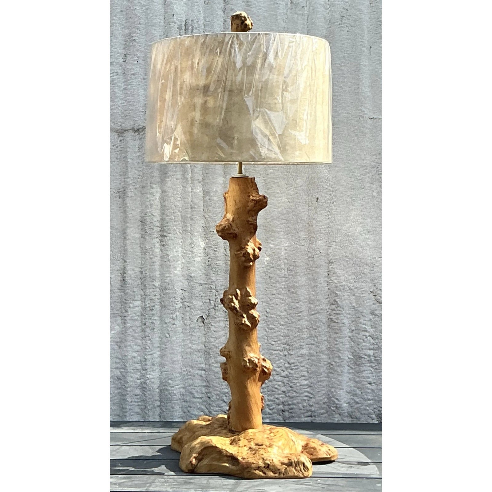 Vintage Burl Knot Table Lamp With Coordinating Wood Shade - Detail view