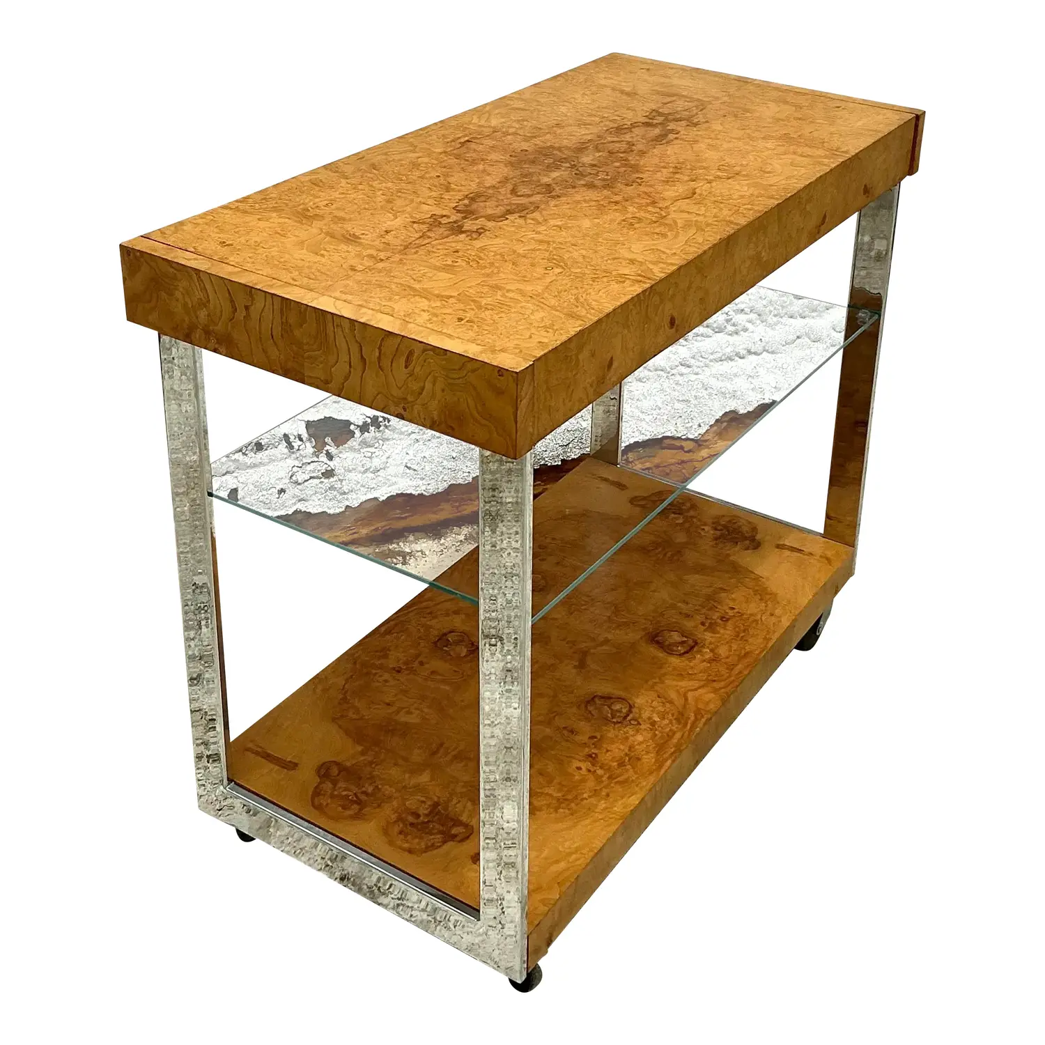 Vintage Burl Wood Extendable Bar Cart After Milo Baughman