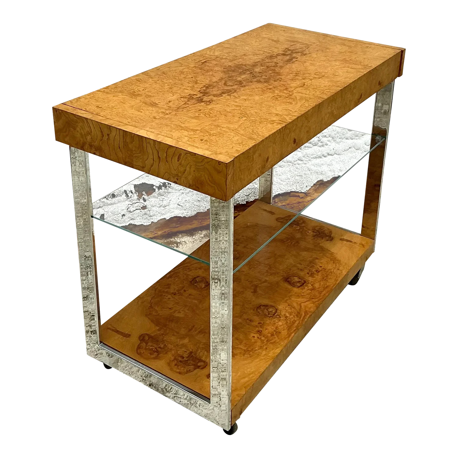 Vintage Burl Wood Extendable Bar Cart After Milo Baughman - Detail view