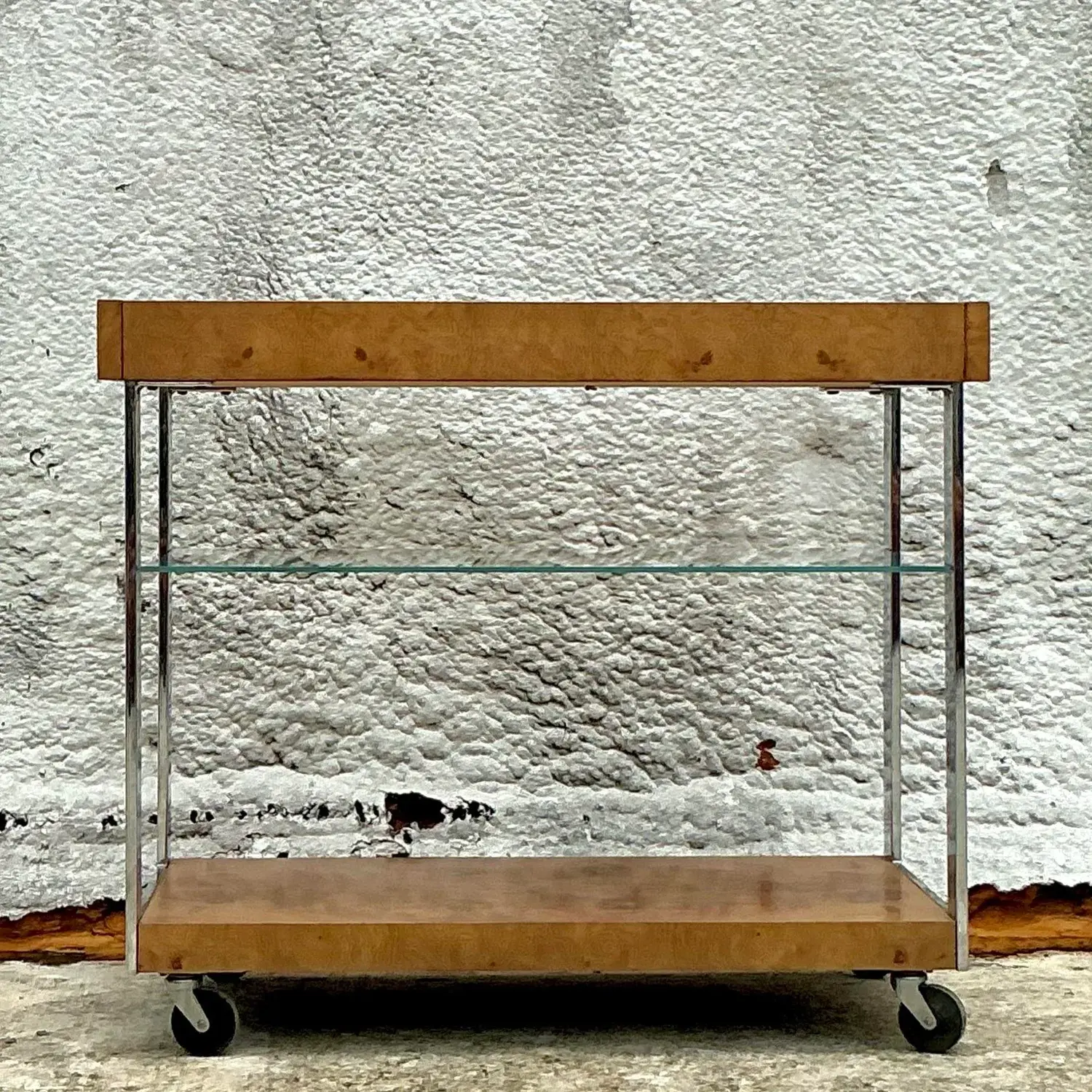 Vintage Burl Wood Extendable Bar Cart After Milo Baughman - Back view