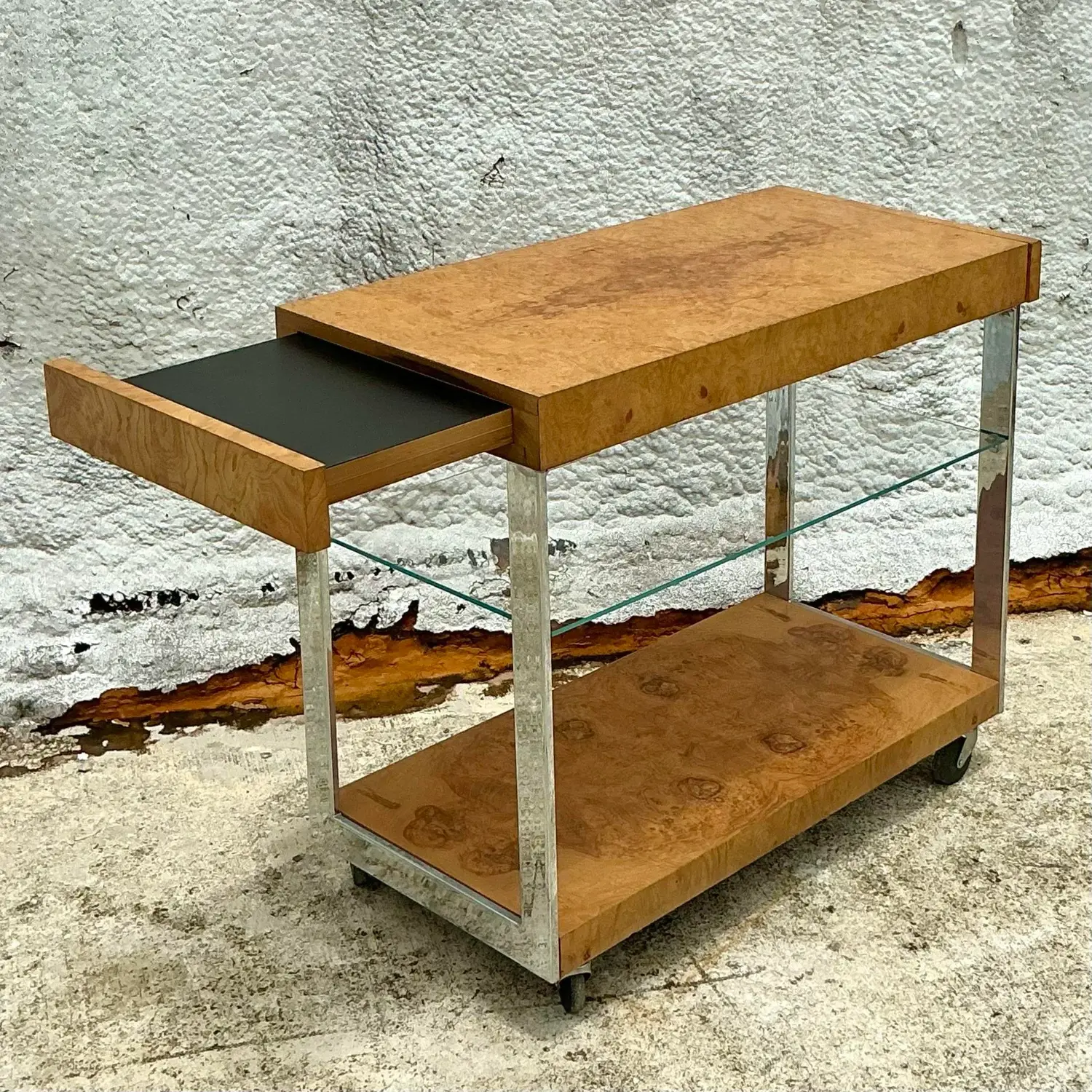 Vintage Burl Wood Extendable Bar Cart After Milo Baughman - Top view