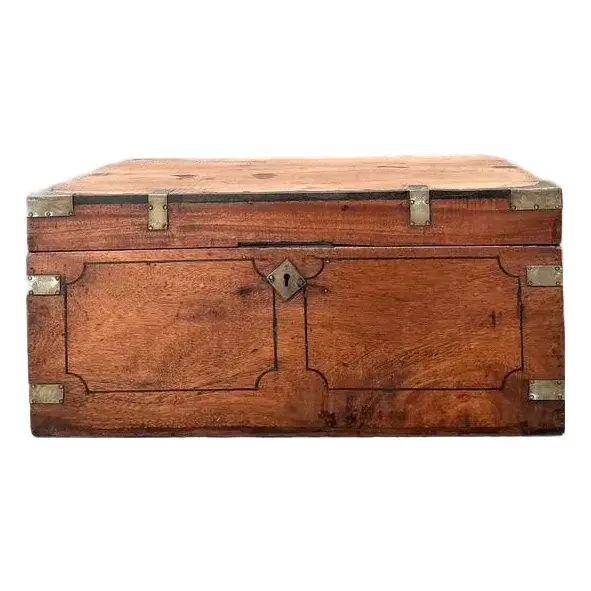 Vintage Campaign Wood Box With Brass Detail