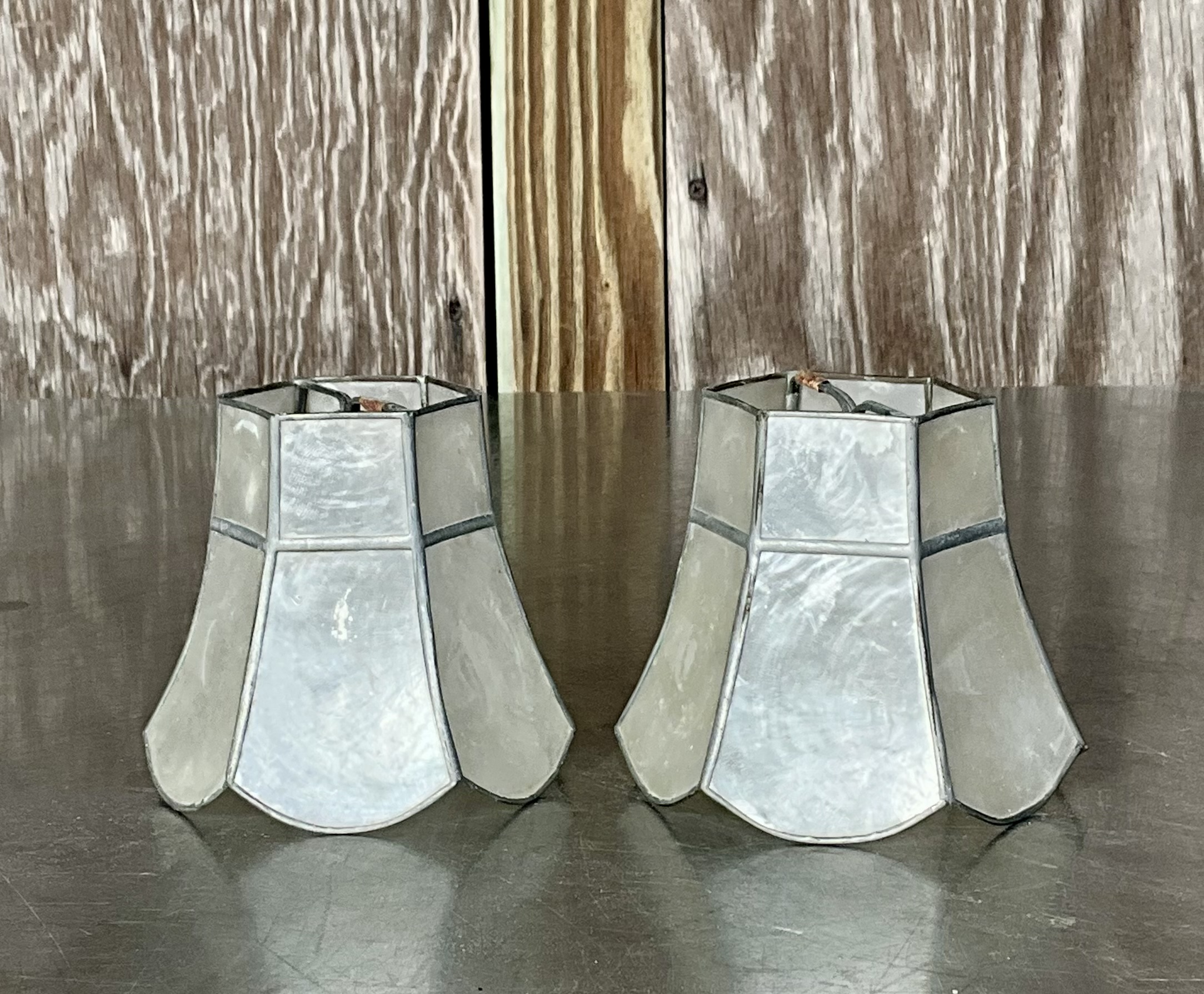 Vintage Capiz Sconce Clip on Shades- a Pair - Side view